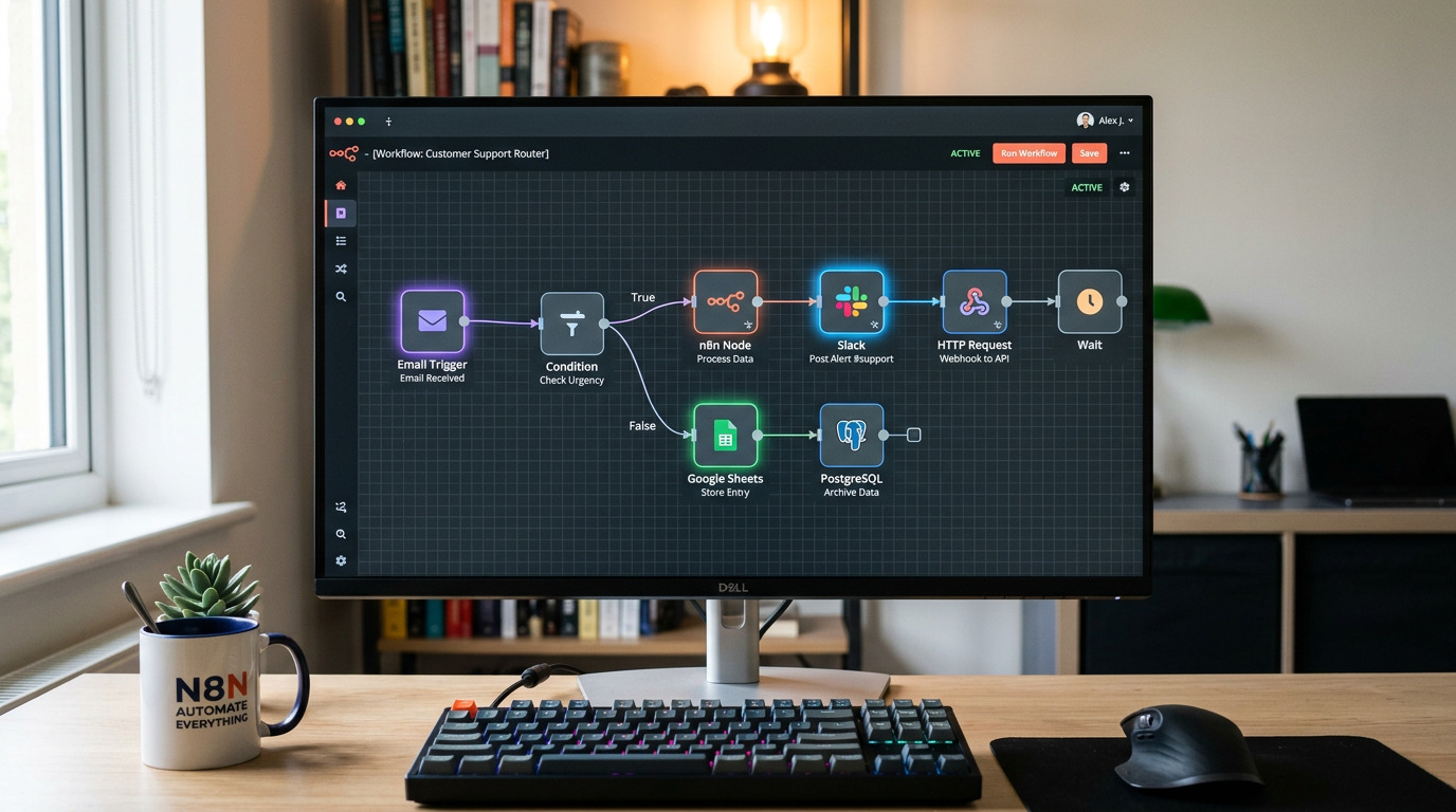 n8n Workflow auf einem Monitor